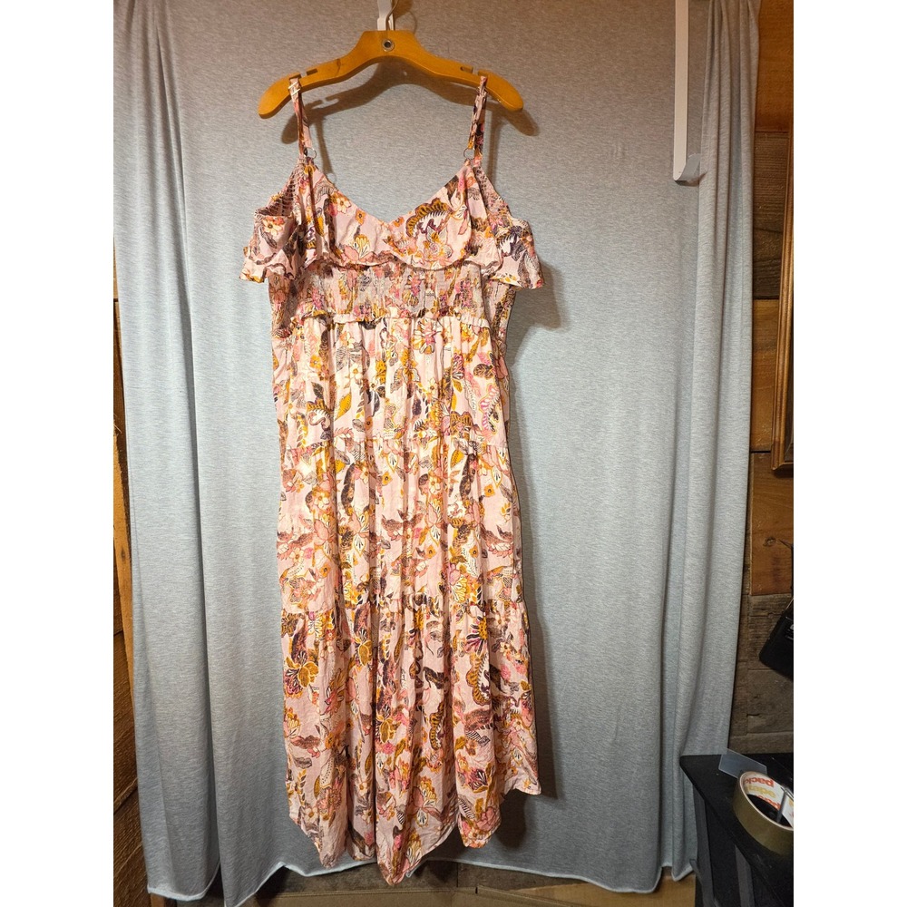 INC International Concepts Pink Floral Smocked Tiered Maxi Dress Plus Size 3X - Picture 2 of 7